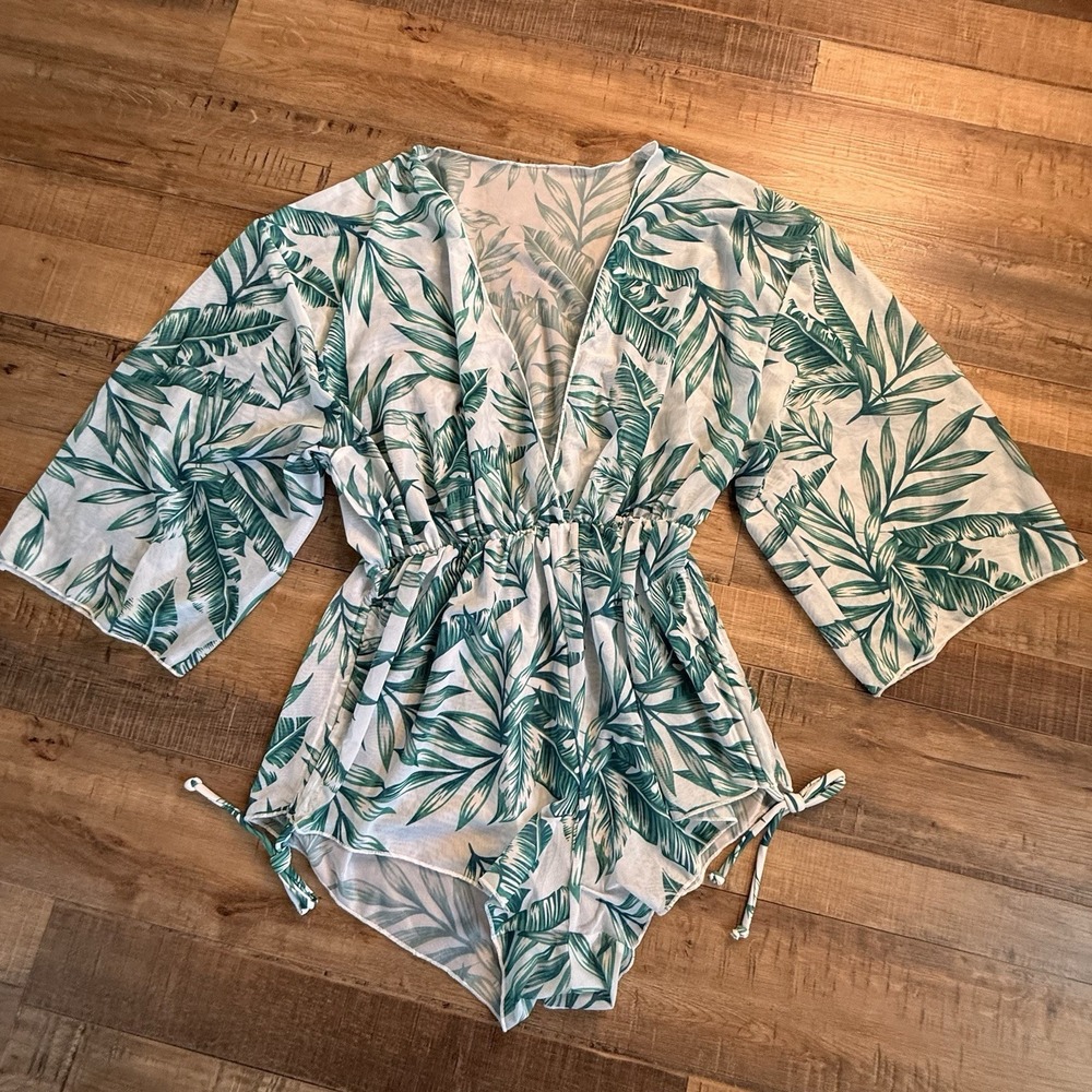 SHEIN Jumpsuit Green/white Floral Sheer NWOT Sz Small Nautical Resort